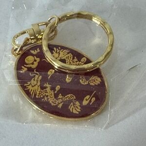 Victoria Cruises Keychain Gold‎ Dragon Burgundy Chinese Souvenir Charm